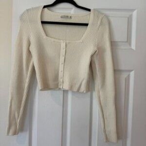Abercrombie & Fitch Ribbed Square Neck White Cream Sweater Size Medium